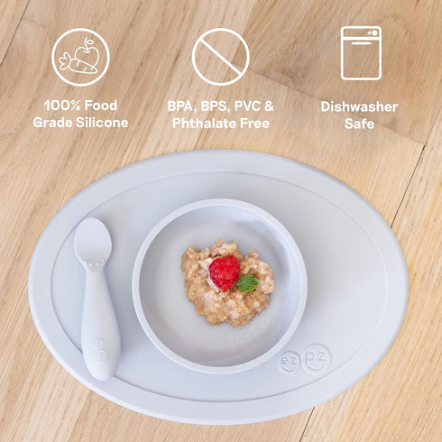 ezpz Tiny Bowl (Blue) - Silicone Suction Placemat + Bowl for Infants, Baby Led Weaning Supplies