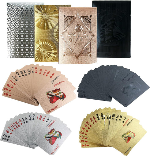 Waterproof Playing Cards, 4 Decks Plastic Black Rose Gold Foil Poker Cards for Game Parties