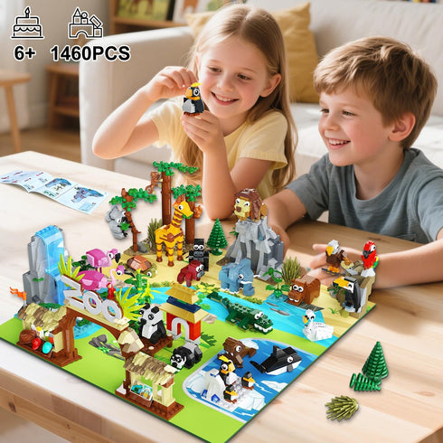 25 Set 8 Pack 6+ (1460PCS) HOGOKIDS Animals Zoo Building with Play Mat - Zoo Scene modules Blocks Toy for Easter