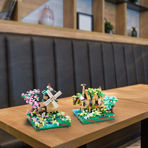 Tree House River Windmill and Port Cabin Model - Creative DIY Assembly Blocks for Girls, Children, and Adults