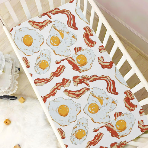 Pigsaly 27x39 Inch Crib Sheets Bright Bacon Tan Strips Fried Egg Baby Sheet for Standard Crib Mattress Boys Girls