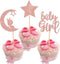 24 PCS Rose Gold Baby Girl Cupcake Toppers with Moon Star Glitter for Birthday Party Cake Decorations