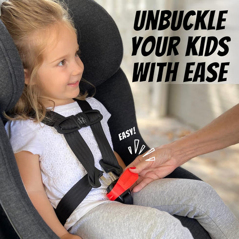 UnbuckleMe Car Seat Buckle Release Tool - Easy Opener Aid for Arthritis, Long Nails, Older Kids (Red)