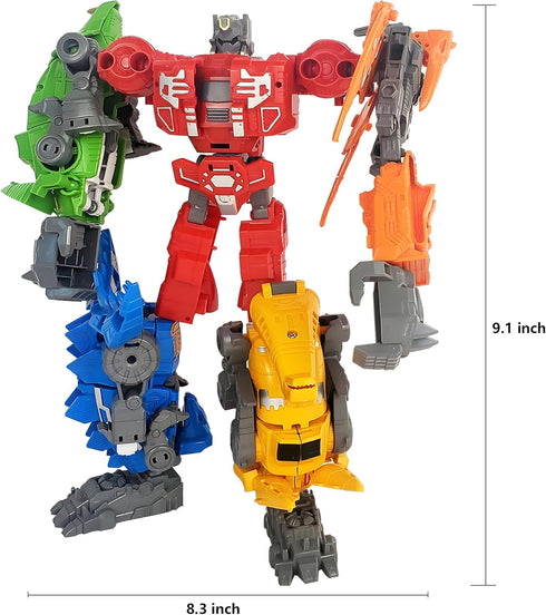 HSEONEJIA 5 1 6-12 in Dinosaur Transforming Robot Toys, Wars Rescue Deformation Combination Dino Action Figures