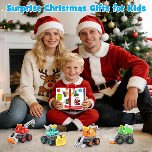 ORWINE 4PCS 2 3 4 5 2-3 Baby Boy Toys Cars, Push and Go Cars for Kids, Friction Powered Stunt Trucks, Construction