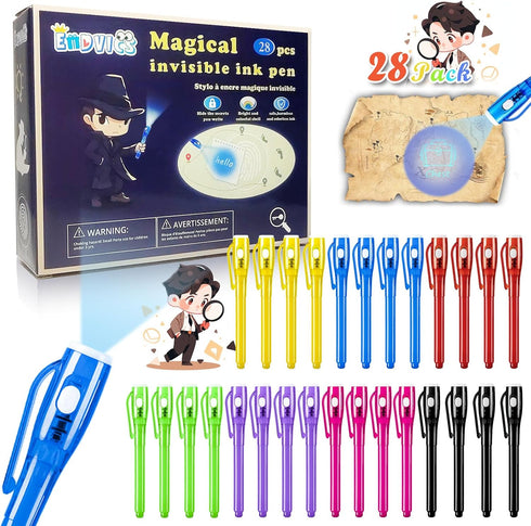 Invisible Ink Pen, 28 PCS Upgraded Spy Invisible Ink Pen with UV Light for Secret Messages and Party Favors