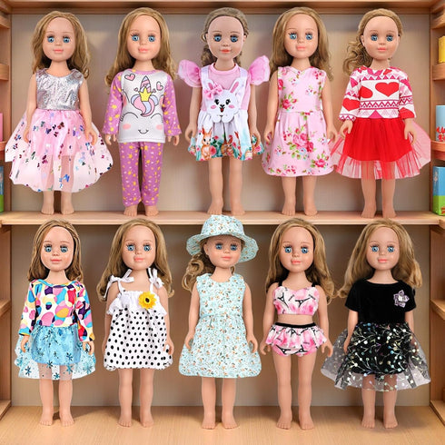 10 Sets 17 18 Inch Set MSYO Doll Clothes for - Dolls, Diverse Outfits (Floral, Polka Dot, Unicorn) & Accessories
