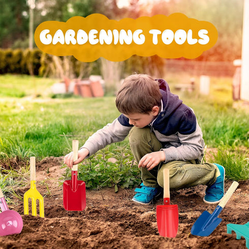 MEIDAYAI 6 Set, 8'' Set, 3-8 Beach Toys, Pcs Kids Gardening Kid Metal Sand Toys Sandbox Toys with Sturdy Wooden Handle
