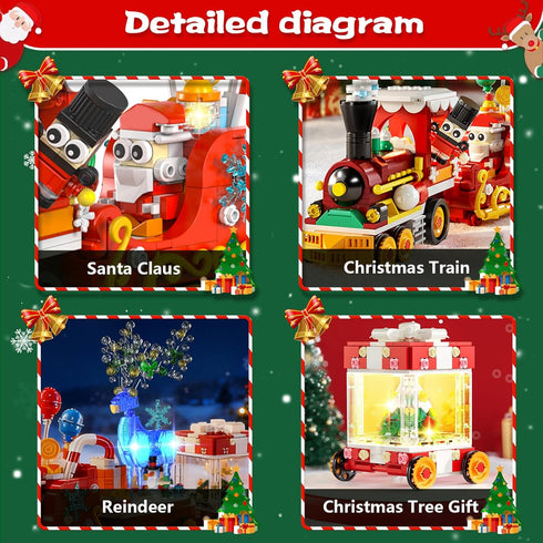Set-1461PCS Countdown Sets Christmas Train Building Block Surprise Christmas Toys with LED Light Collectible Holiday