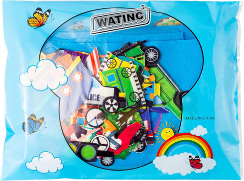 WATINC 35Pcs Vehicle Felt Story Board Set, 3.5Ft Preschool Transportation Themed Storytelling Kit for Kids