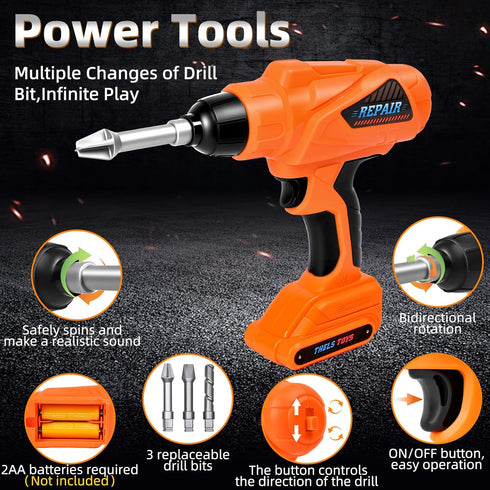 Set 48PCS 3+ Realistic Kids Drill Tool with Tools & Sound Effects, Portable Construction Toy for Toddlers Ages