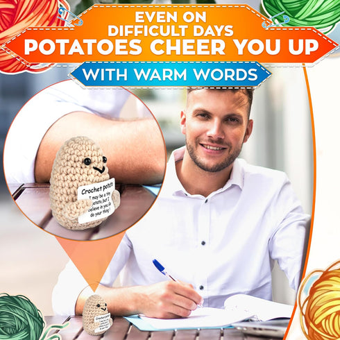 3.14" 2.36" Crochet Potato Potato Stuffed Animal x with Yarn Texture, Includes Mini Card for Encouragement Small Cute