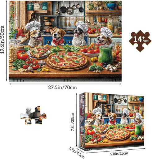 1000 Funny Dog Pizza Jigsaw Puzzle, Piece Puzzle for Adults, Food Kitchen Puzzles, Animal Pet Lover Challenging
