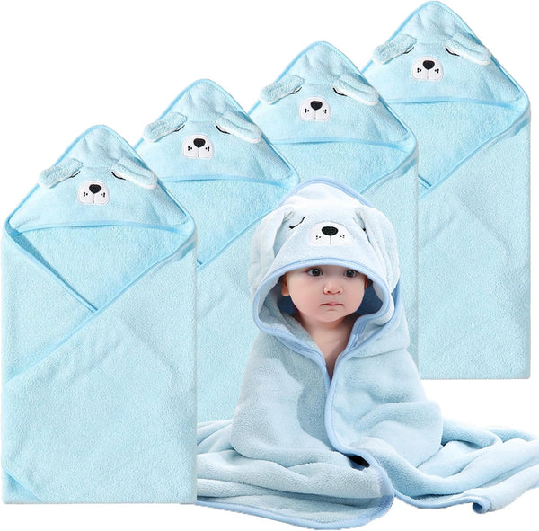 kmilro Baby Hooded Towels 4 Pack Unisex Bath Essentials 31.5x31.5 in Coral