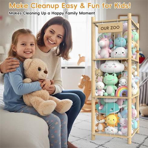 POOSIDE 53.5" 40 Stuffed Animal Storage Organizer, Solid Wood Zoo Toy Holder for Kids Bedroom, Nursery & Playroom