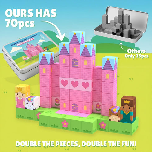 MonkeyTots Set 70PCS 3-5, 4-8, Magnetic Blocks Travel - Princess Castle Building Blocks, Travel Toys for Toddlers Ages