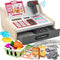 maysida Rechargeable Wooden Kids Cash Register with Scanner, Pretend Play Cash Register