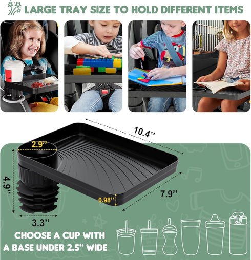 2 Pack 2.8''-3.2'' (2, Upgraded Car Seat Tray for Kids Car Seat Tray with Expandable Base for Snacks, Toys, Books