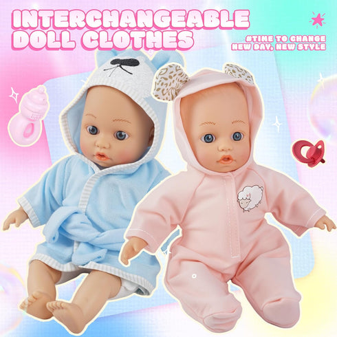 Set 12 Inch Set 2+ SMILESSKIDDO Baby Doll Stroller Toy - Soft Body Dolls with Accessories Dining Chair, Doll Clothes