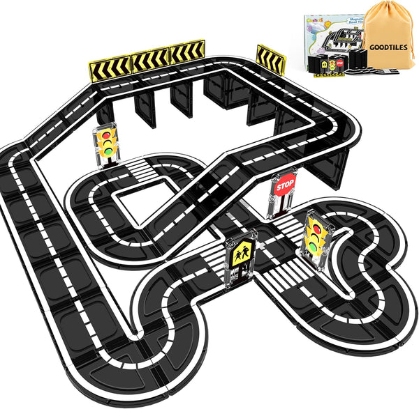 Goodtiles Magnetic Tiles Road Expansion Set, STEM Magnetic Building Blocks for Kids