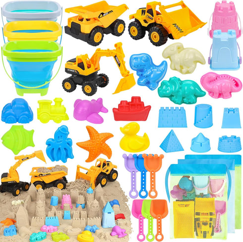 FHOZGECY Beach Toys, Sand Toys for Kids Boys and Girls with 3 Construction