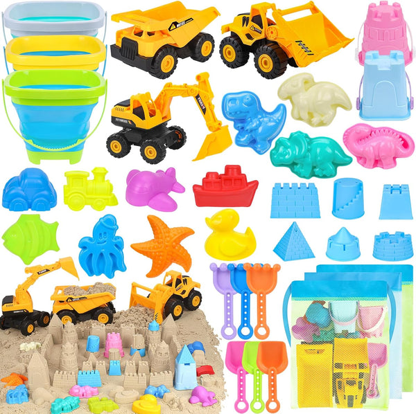 FHOZGECY Beach Toys, Sand Toys for Kids Boys and Girls with 3 Construction