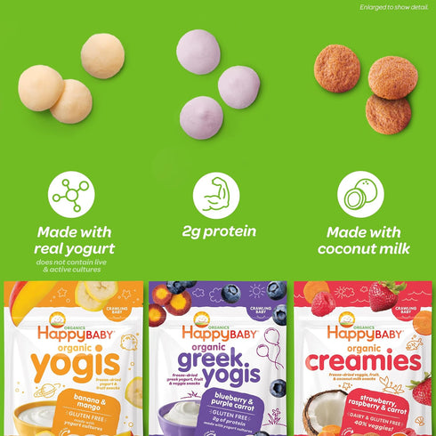 Happy Baby Organics Organic Greek Yogis Freeze-Dried Greek Yogurt & Fruit Snacks, Strawberry Banana, 1 oz Bag
