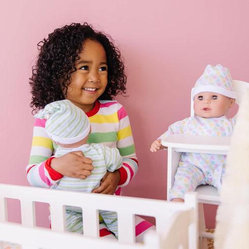Melissa & Doug Mine to Love Twins Sebastian & Sofia 15” Baby Dolls with Rompers, Caps, Pacifiers, Medium Skin-Tone