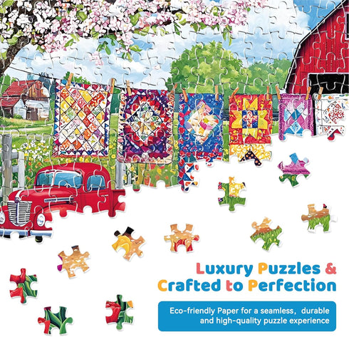EIYRURU 300 (20.5" 15") Piece Jigsaw Puzzle for Adults Spring Farmyard Delight with Quilts & Tulips Challenging
