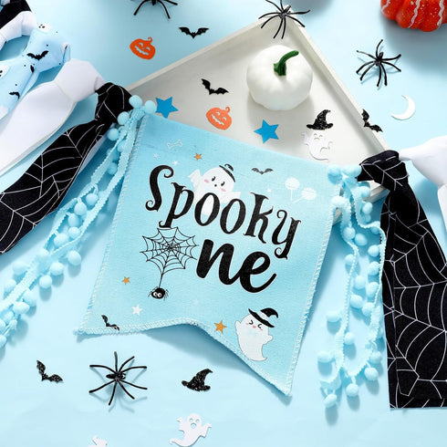 1st 1st Halloween Birthday High Chair Banner for Boys Blue and Black Spooky One High Chair Banner for Halloween Theme
