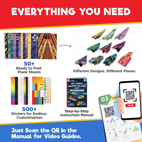 6+ 50+ 500+ 6-7-8-9-10 Doctor Jupiter My First Paper Airplane Book Kit for Kids Ages | Make & Fly Paper Airplanes
