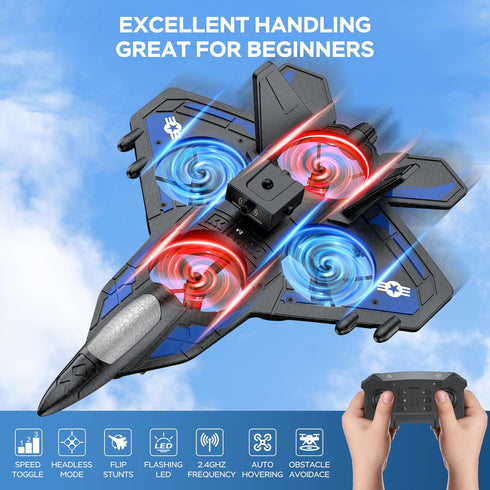 2.4GHz 360 6-Axis 40 RC Plane - Remote Control Airplane with LED Lights, Stunts & Gyro | Crash-Proof Foam Design | Min