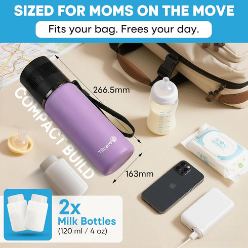 Tilcare 2 120 ml/ 4 Oz 5V Electric Breastmilk Cooler Bottle - Unlimited Cooling Time, x Breast Milk Storage Bottles