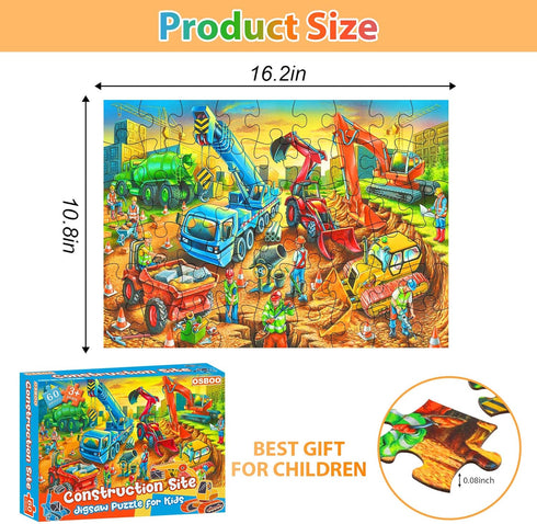 Jigsaw Puzzles for Kids Ages 3-8 - 60 Piece Construction Site - Large Piece Educational Toys
