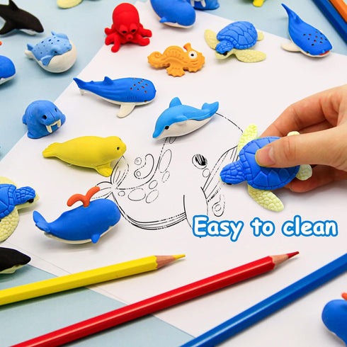40 pcs Sea Animal Erasers for Kids, 3D Take Apart Pencil Erasers for Classroom Prizes and Party Favors