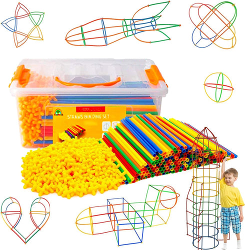 Straw Constructor STEM Building Toys - 800 pcs Colorful Interlocking Plastic Engineering Toys for Kids, Develops Motor