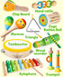 Playset, Coogam Wooden Musical Instruments for Toddlers, Tambourine Xylophone Castanet Flute Maracas Wood Percussion