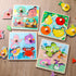 LovesTown 4PCS Wooden Peg Puzzles - Knob Puzzles with Handles for Toddlers Educational Montessori Learning
