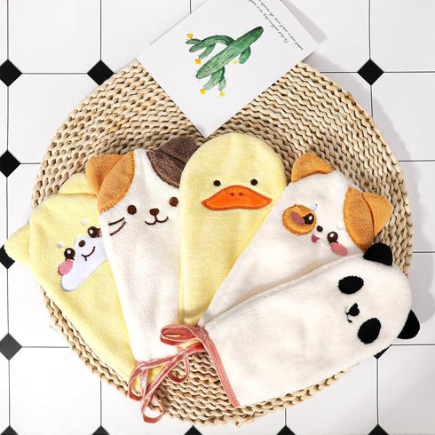 PHOGARY 5-Pack 4.59 inch Microfiber Body Wash Mitts, Super Absorbent & Soft Face Washcloths Gloves in Cute Animal Style