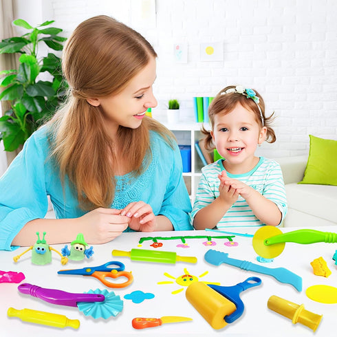 Gerute 28Pcs Dough and Clay Play Tools Kit for Kids, Modeling Clay Accessories with Animal Cutters, Rolling Pins