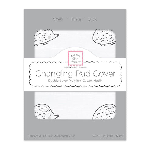Changing Pad Cover in Soft Cotton - Black Hedgehogs