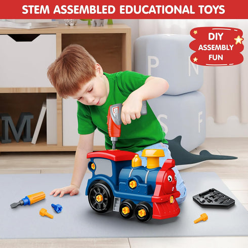 Truck Toys Set for Toddler, DIY Electric Train Assembly with Electric Drill, STEM Learning Toys for 3-8 Year Olds
