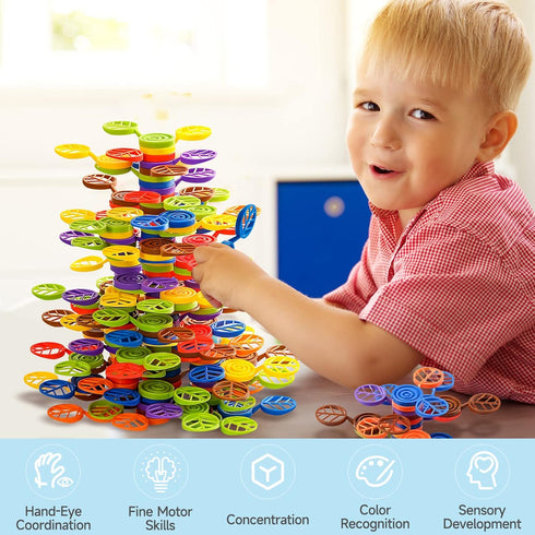 Stack-a-Rainbow-Tree 70 Piece Plastic Stacking Blocks, Balance Game Building Toys for Kids Ages 3-8, Montessori Gifts