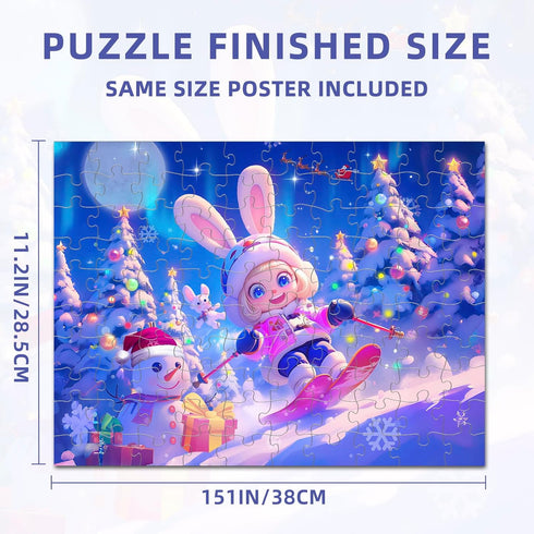 100 Nattork Jigsaw Puzzles Pieces for Kids Youth Skiing Bunny - Pieces Fit Together Perfectly