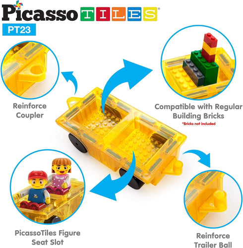 PicassoTiles Magnetic Car Play Set - Action Figures for Kids 3+ - STEM Building Block Vehicle Toy