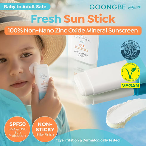 50 0.49oz. GOONGBE Fresh Sun Stick Mild SPF - No White Cast Zinc Oxide Mineral Sunscreen Stick Balm - Non Greasy Soft