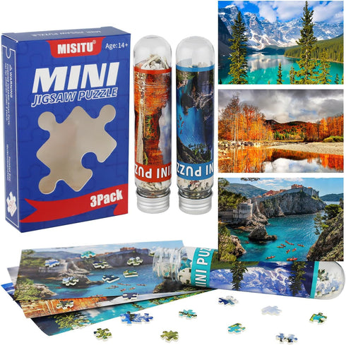 MISITU Mini Puzzles for Adults, 150 Pieces Small Jigsaw Puzzles, Challenging Travel Games, Pack of 3 Forest Lake Puzzles