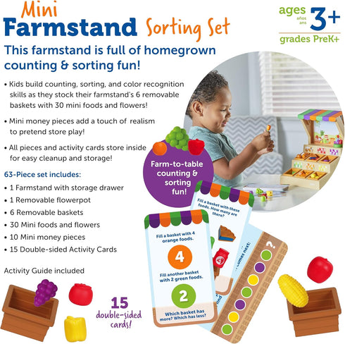 Set, Sets Learning Resources Mini Farmstand Sorting Play Food for Kids Kitchen, Grocery Store Pretend Play, Montessori