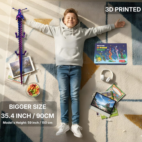 35.4in 3D Large Printed Dragon Toy with Gift Box - Flexible Articulated Dragon Action Figure for Creative Play or Desk