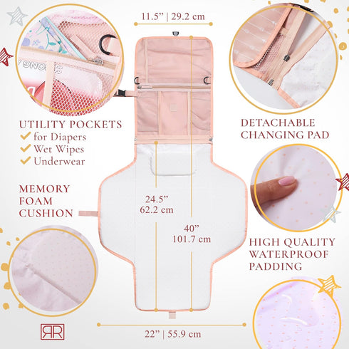 2-in-1 Premium Portable Diaper Changing Pad CPC Certified Waterproof Diaper Clutch & Changing Mat with Head Cushion